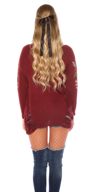 Trendy Long jumper with patches Used Look Bordeaux